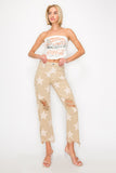 RISEN Full Size High Rise Star Printed Frayed Hem Jeans 