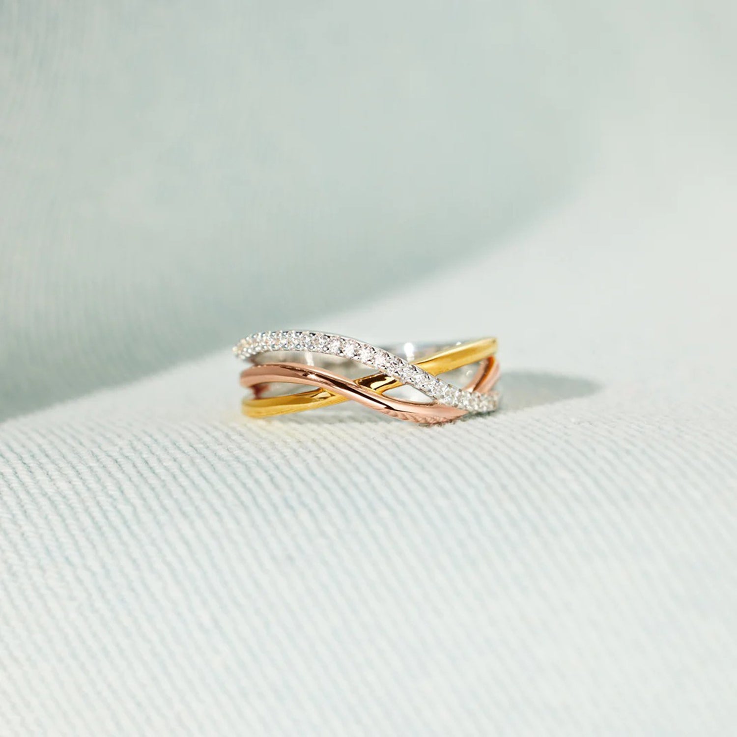 Crisscross Gold-Plated 925 Sterling Silver Ring 