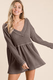 BiBi Waffle Knit V-Neck Babydoll Blouse 