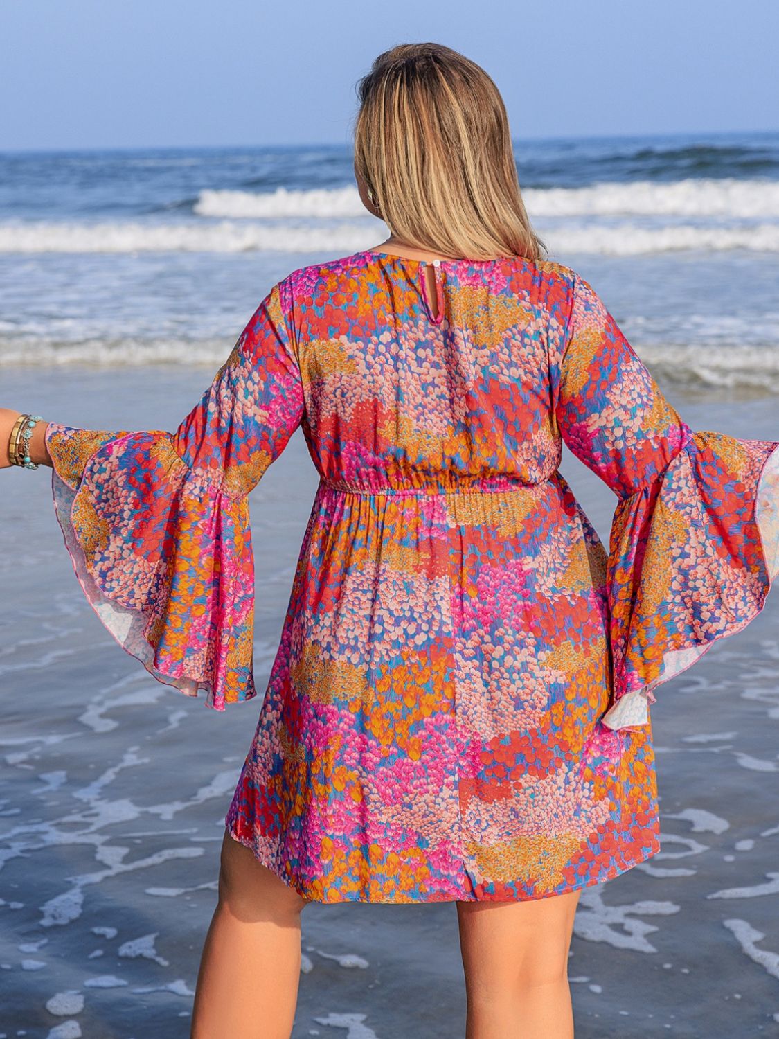 Plus Size Ruched Printed Long Sleeve Dress 