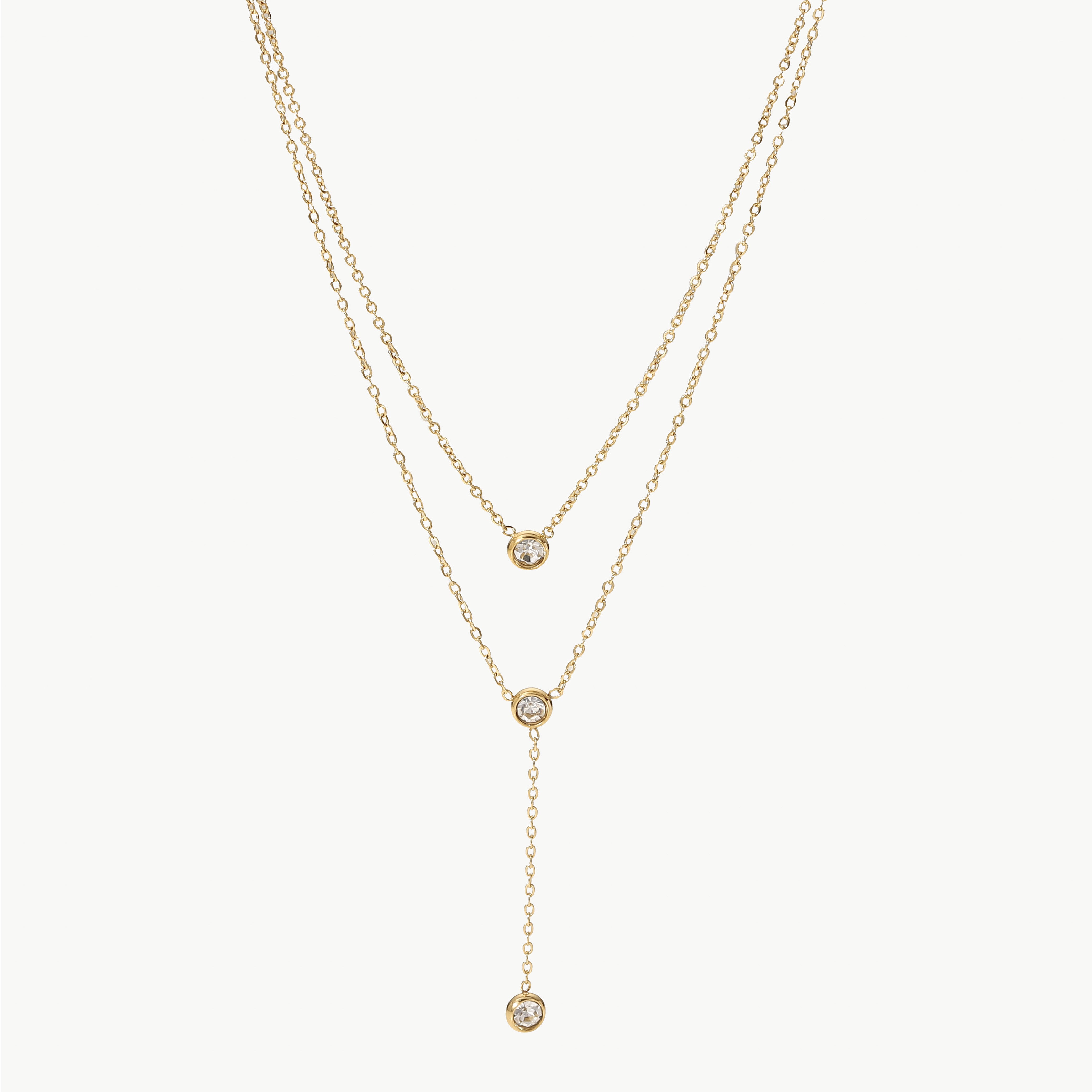 Stainless Steel Zircon Double-Layered Necklace 