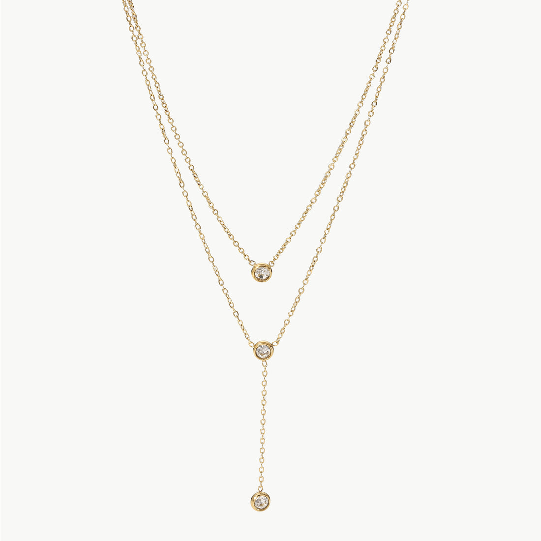 Stainless Steel Zircon Double-Layered Necklace 