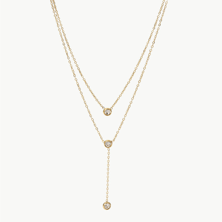 Stainless Steel Zircon Double-Layered Necklace 