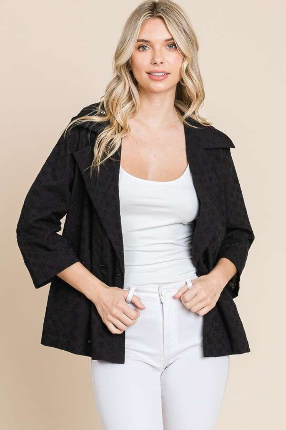 Culture Code Double Breasted Eyelet Jacket with Pockets 