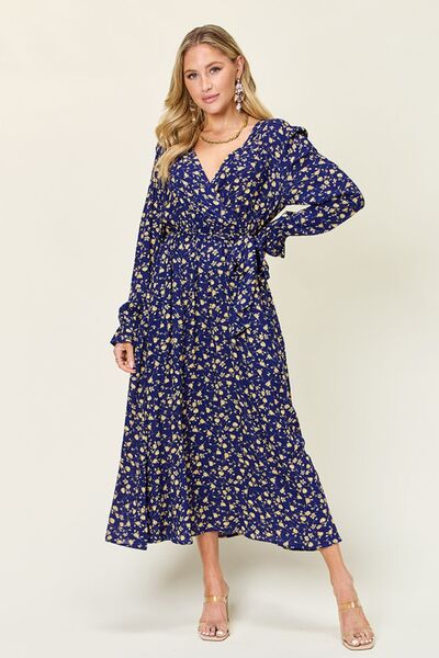 Double Take Full Size Tie Back Flounce Sleeve Dress 