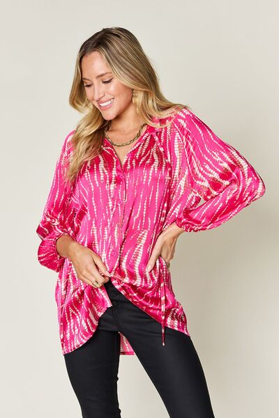 Double Take Full Size Printed Button Up Long Sleeve Shirt 