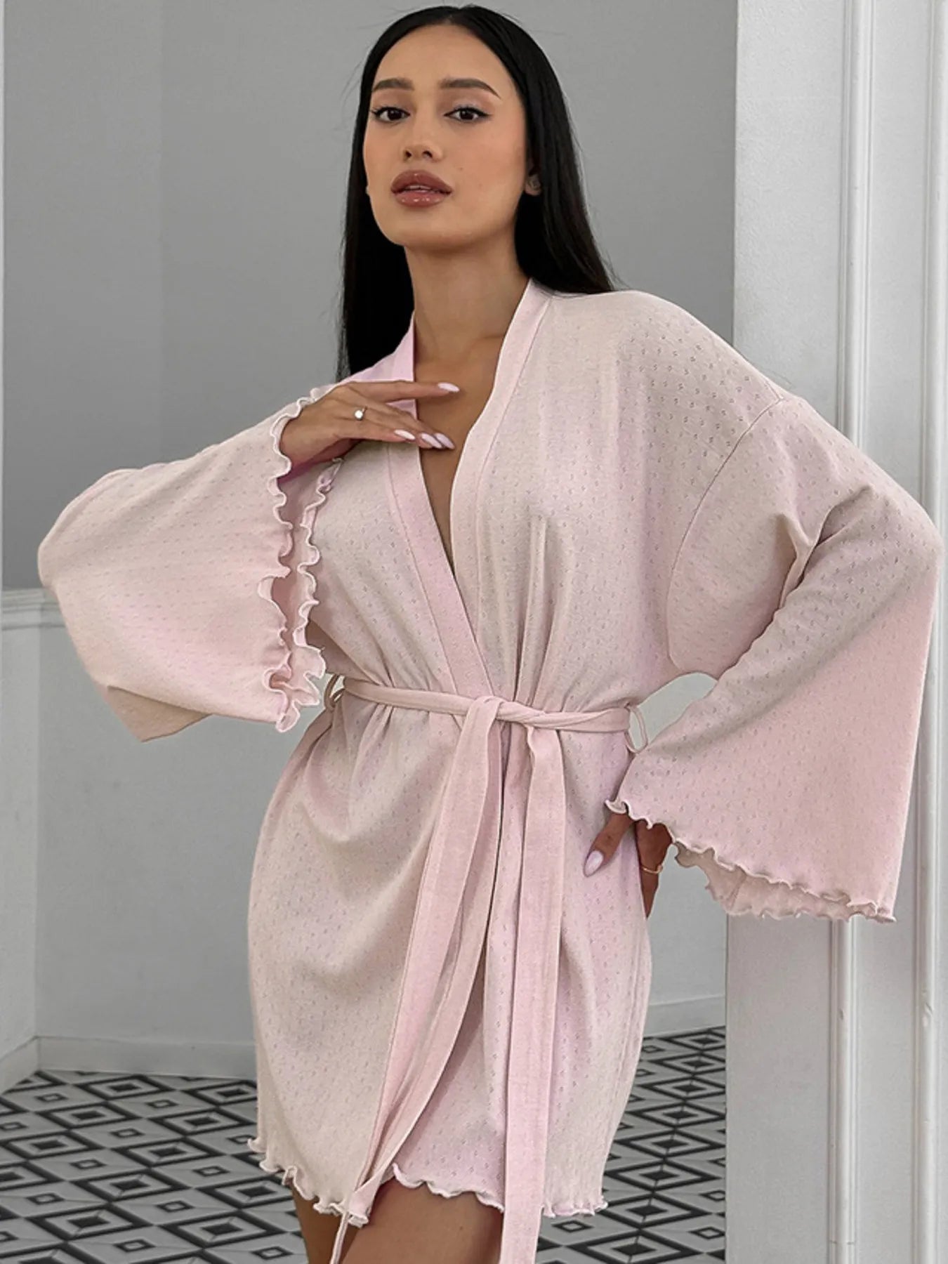 Tie Waist Kimono Sleeve Lounge Nightgown Lingerie & Nightwear
