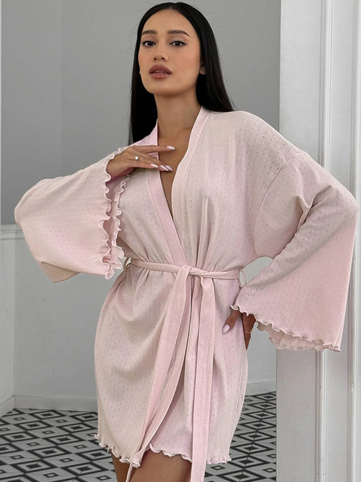 Tie Waist Kimono Sleeve Lounge Nightgown Lingerie & Nightwear