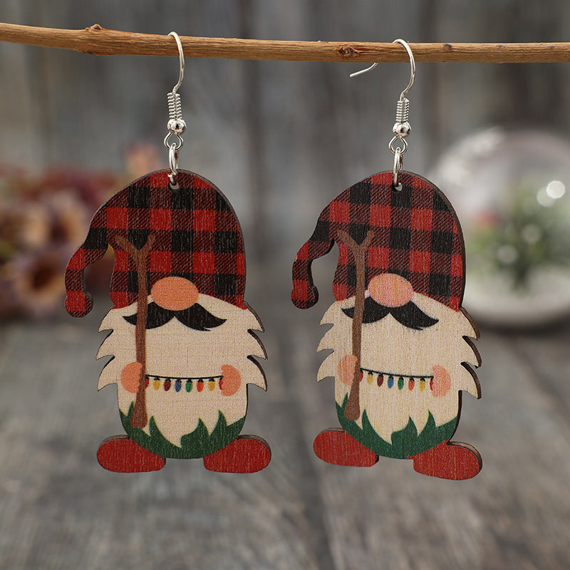Wooden Pointed Hat Gnome Earrings 
