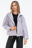 How Dare U Drawstring Hem PU Leather Zip Up Jacket 