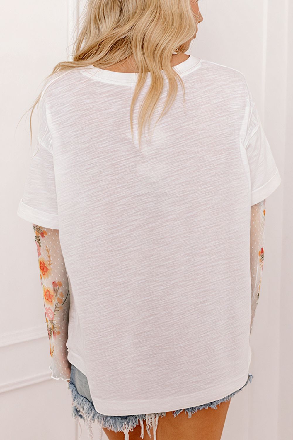 Faux Two Piece Floral Long Sleeve Patchwork Top 