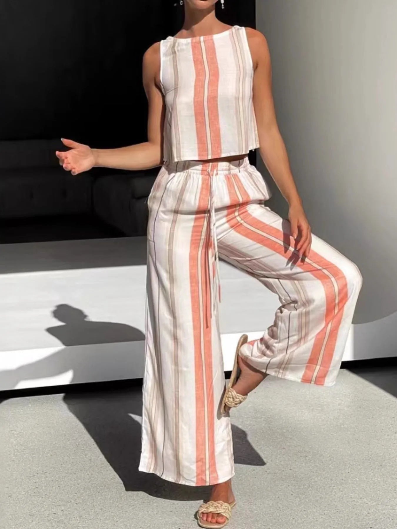 Printed Tank and Wide Leg Pants Set Two Piece Dresses