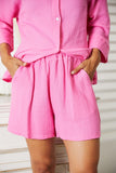 Mandy Textured Shirt and Elastic Waist Shorts Set 