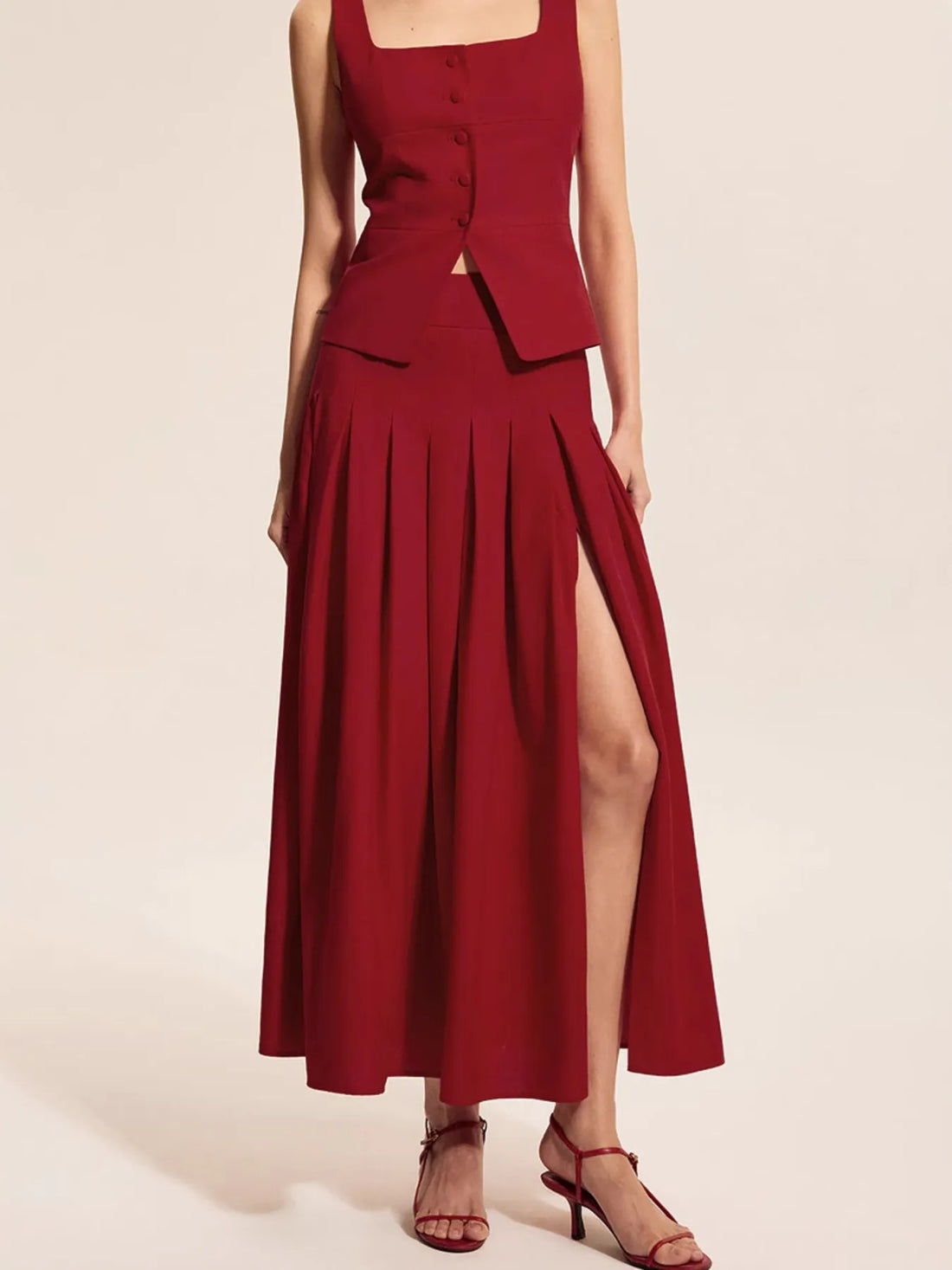 Square Neck Tank and Pleated Slit Skirt Set Two Piece Dresses