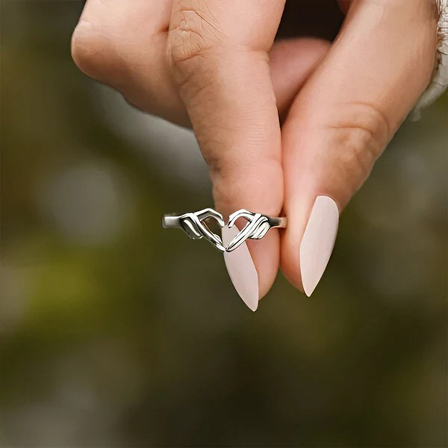 Hand Heart Shape 925 Sterling Silver Open Ring 