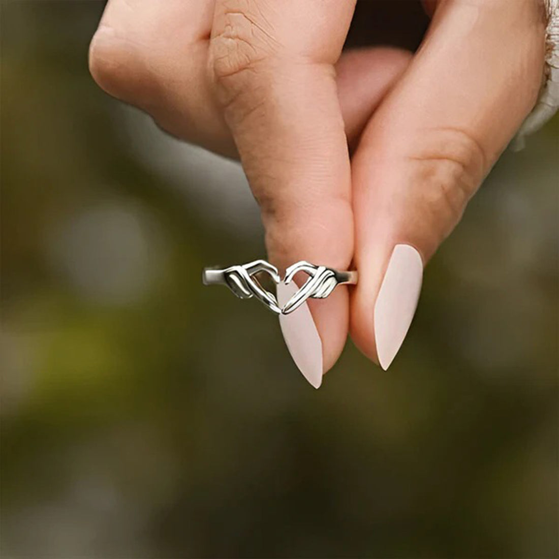 Hand Heart Shape 925 Sterling Silver Open Ring 