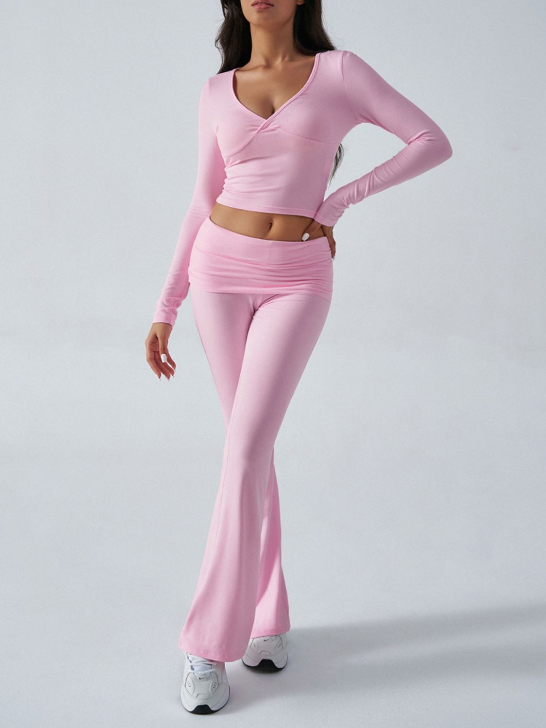 Devine Ruched Long Sleeve Top and Pants Set 