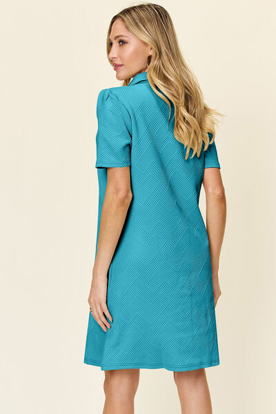 Double Take Full Size Texture Collared Neck Short Sleeve Dress 