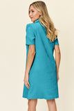 Double Take Full Size Texture Collared Neck Short Sleeve Dress 