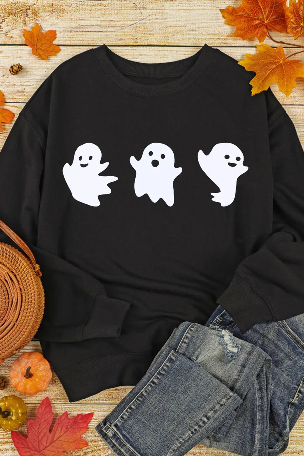Ghost Round Neck Long Sleeve Sweatshirt 