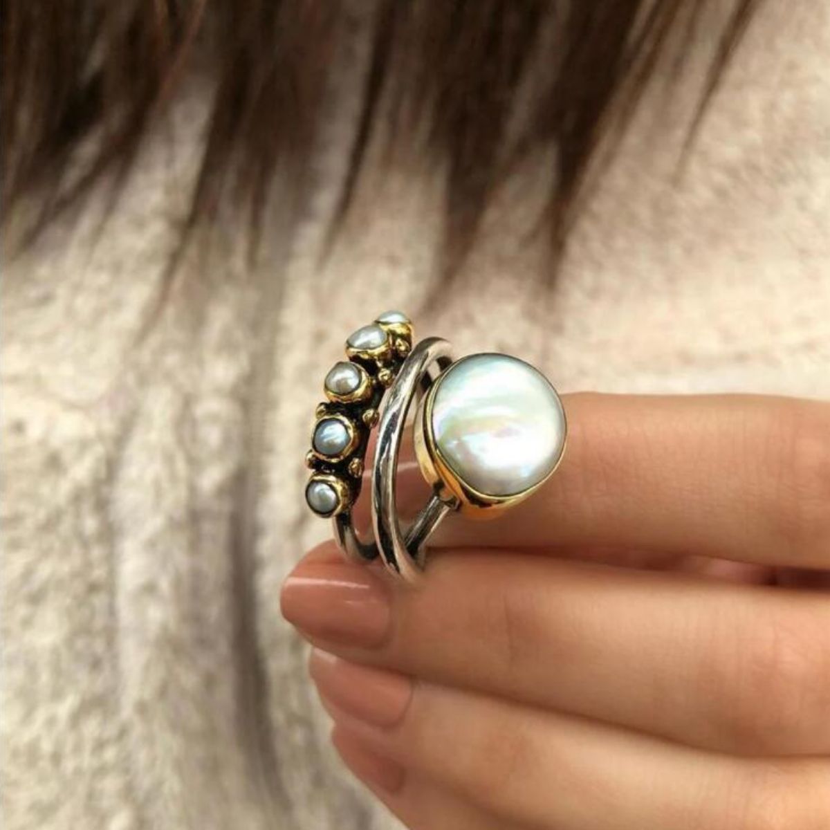 Alloy Three-Layered Open Ring 