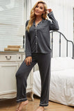 Contrast Piping Button Down Top and Pants Loungewear Set Lingerie & Nightwear