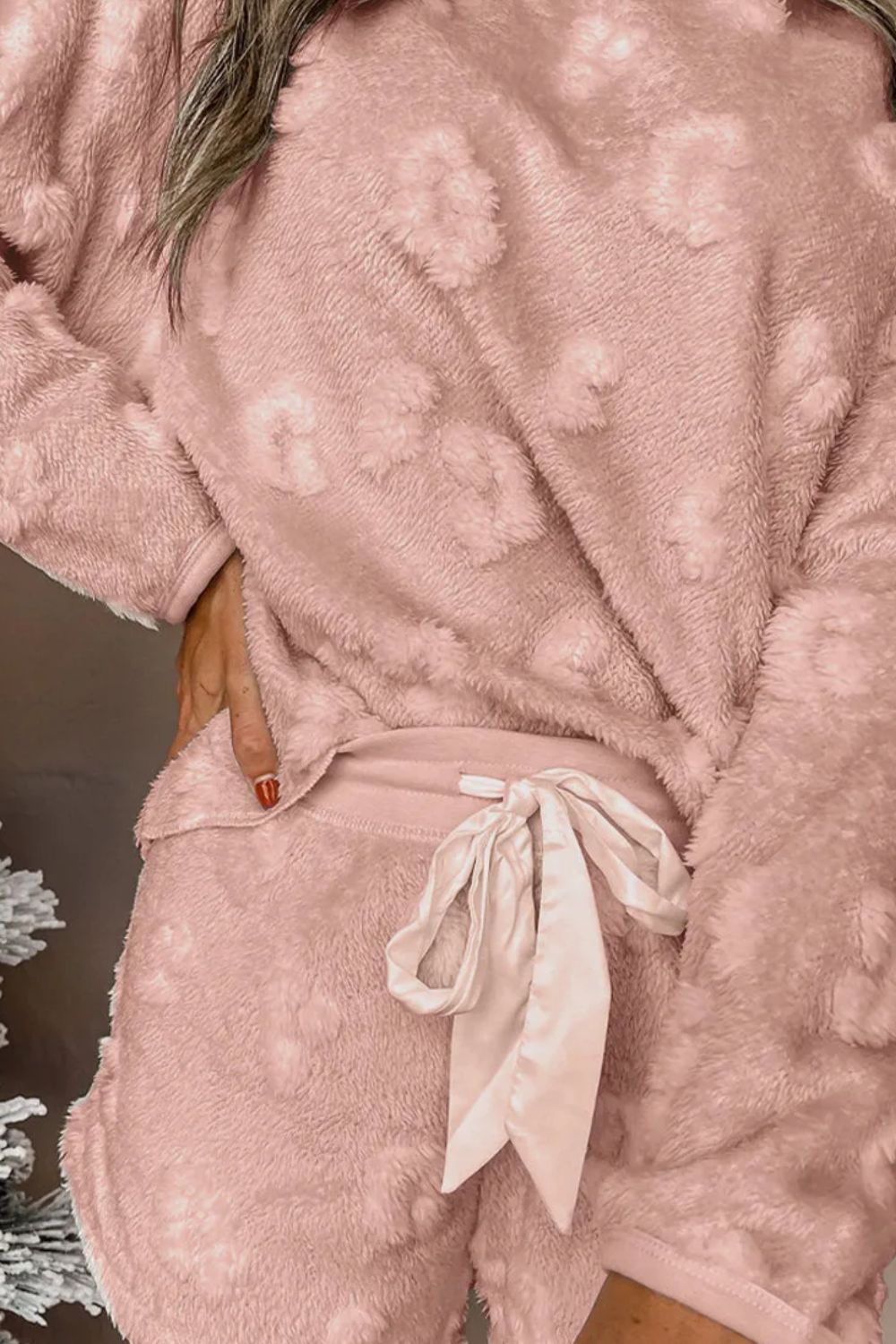 Round Neck Long Sleeve Top and Shorts Lounge Set 