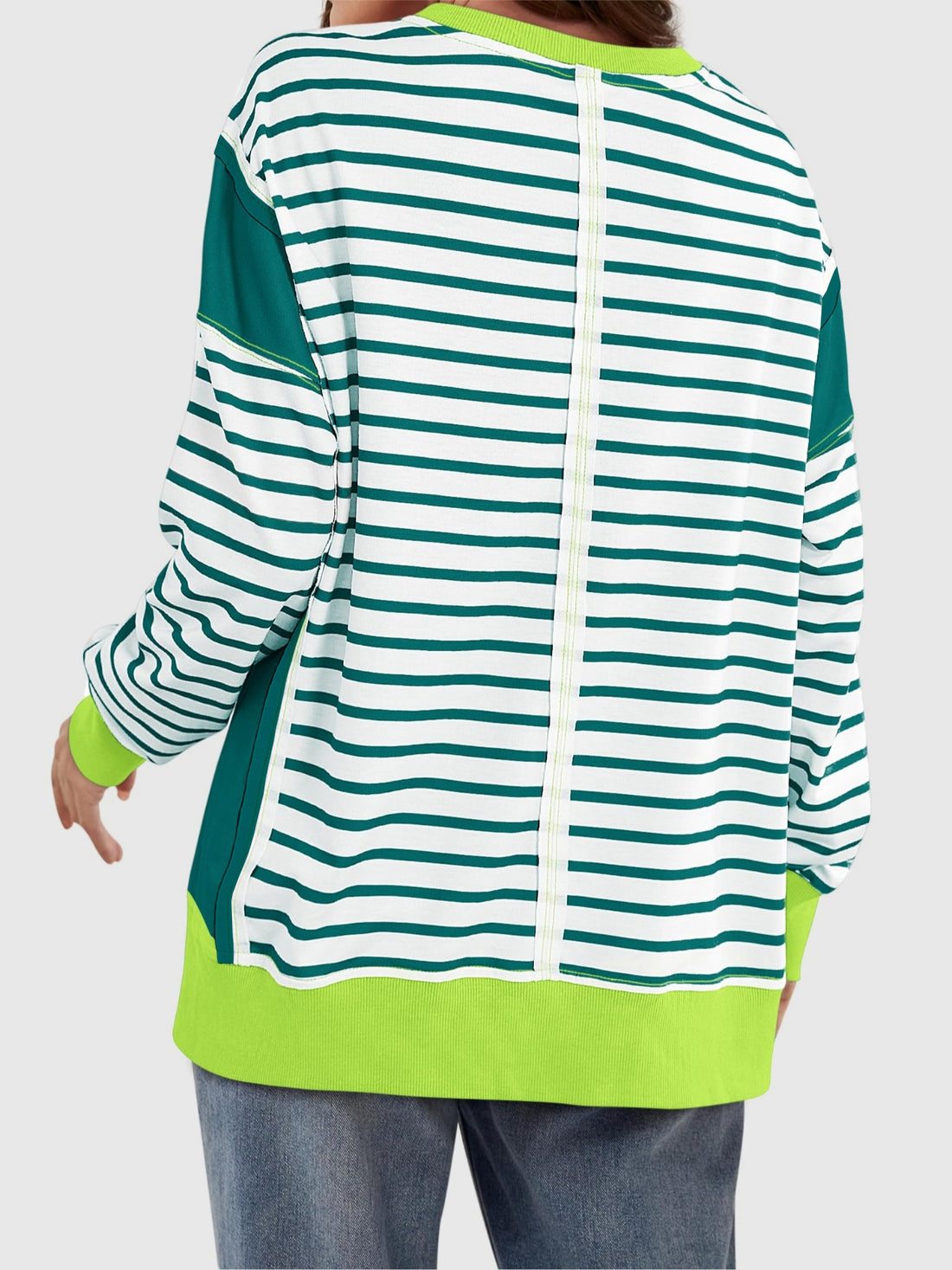 Slit Exposed Seam Striped Long Sleeve Sweatshirt 