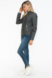 Snobbish Faux Leather Zip Up Mock Neck Jacket 