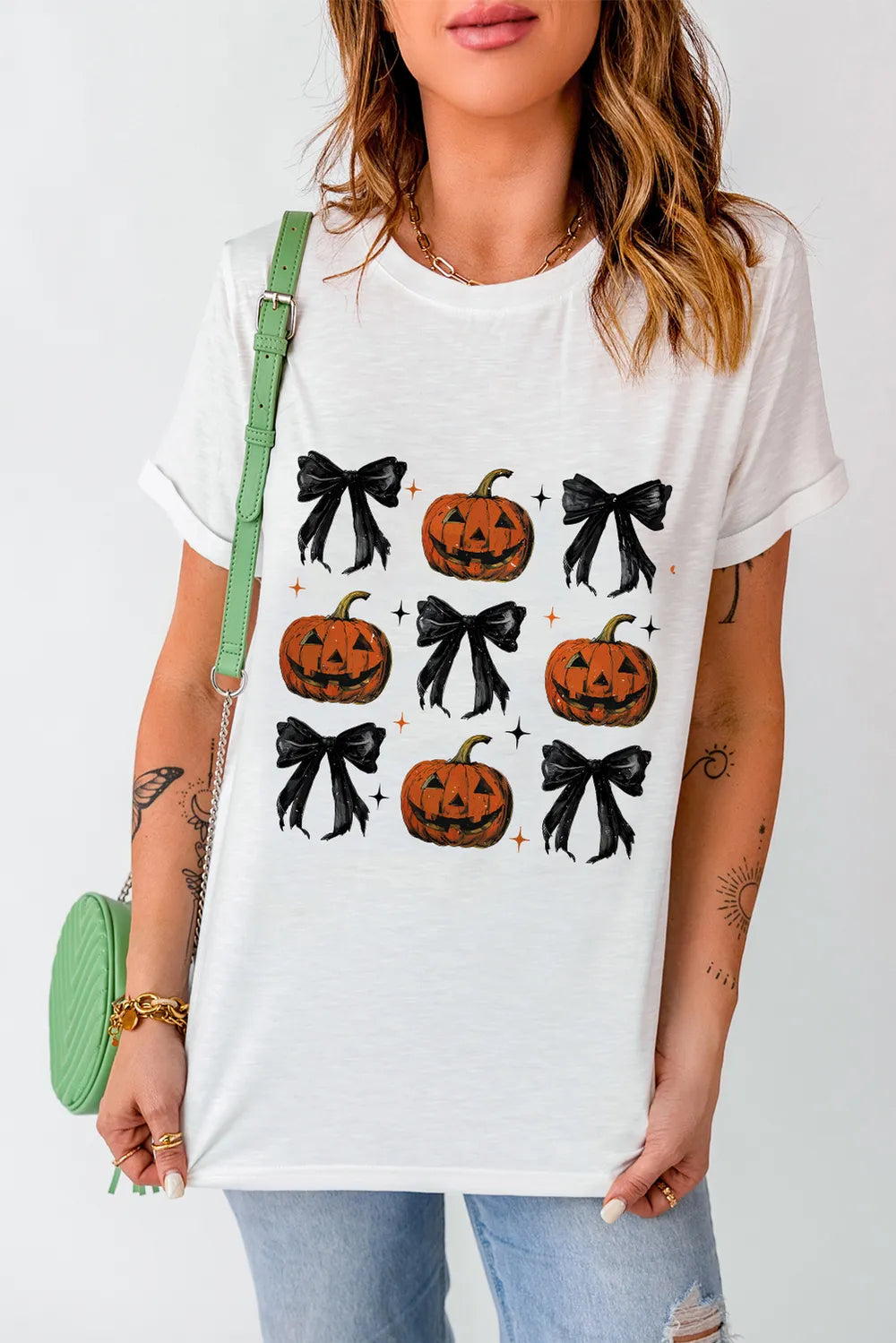 Pumpkin Round Neck Short Sleeve T-Shirt 