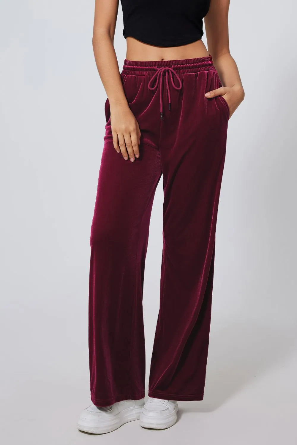 Drawstring Waist Wide Leg Active Pants 