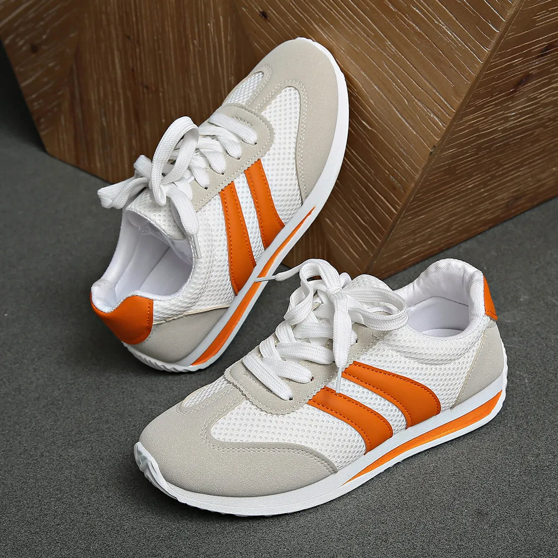 Striped Contrast Mesh Lace Up Sneakers 