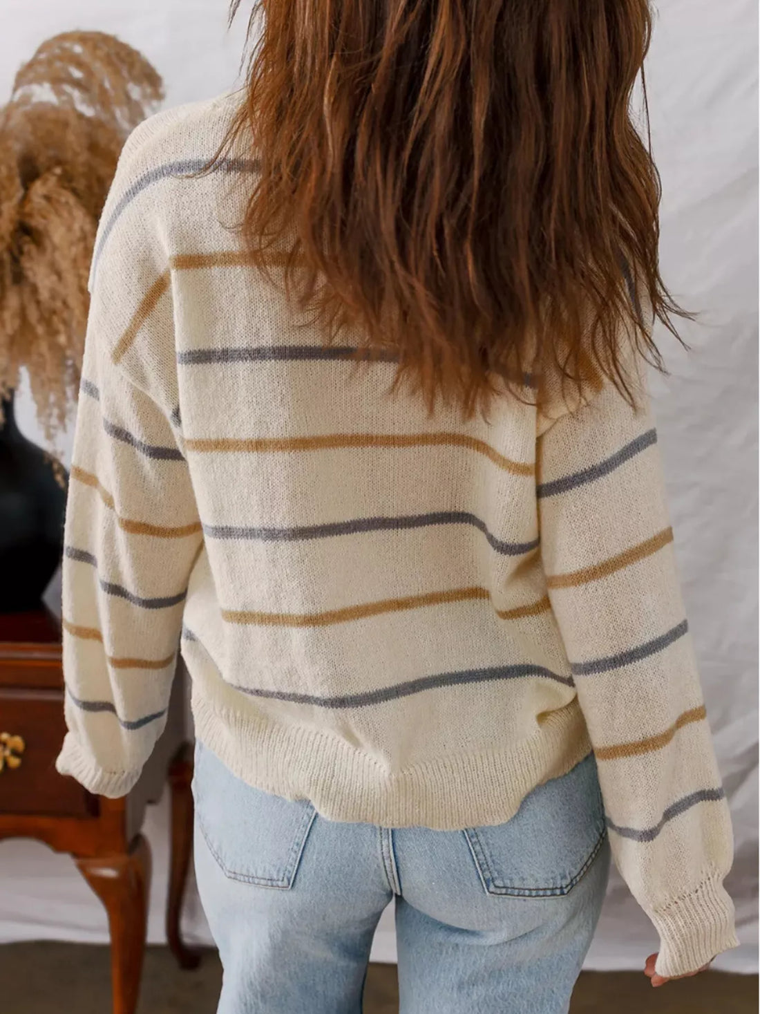 Striped Round Neck Drop Shoulder Sweater 