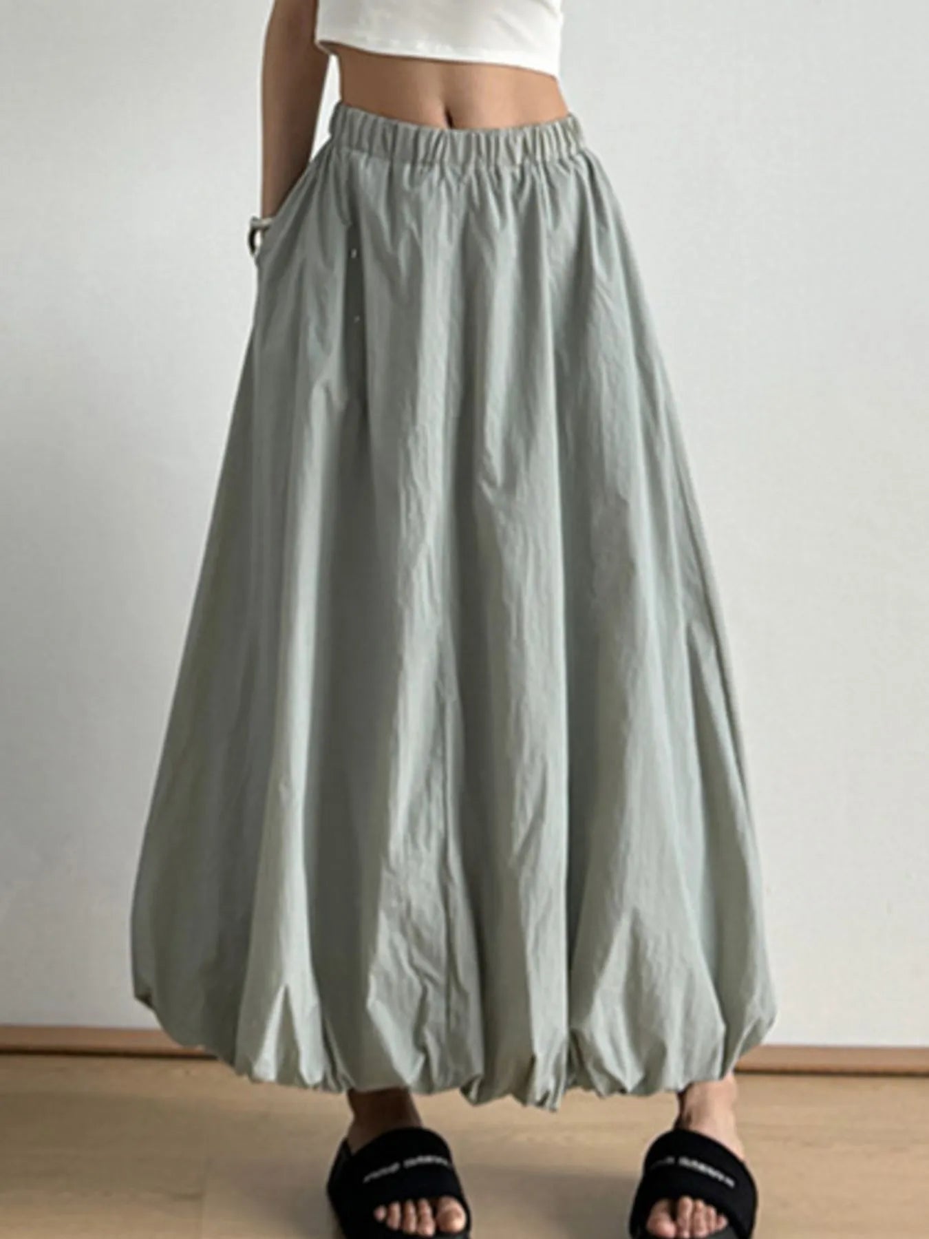 Elastic Waist Bubble Hem Maxi Skirt 
