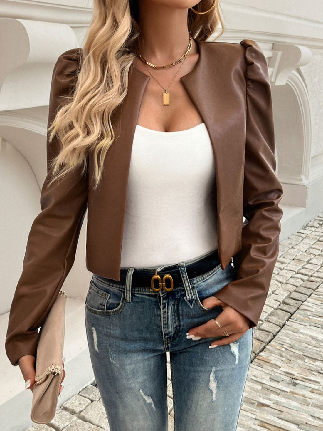 Devine Open Front Puff Sleeve Jacket 