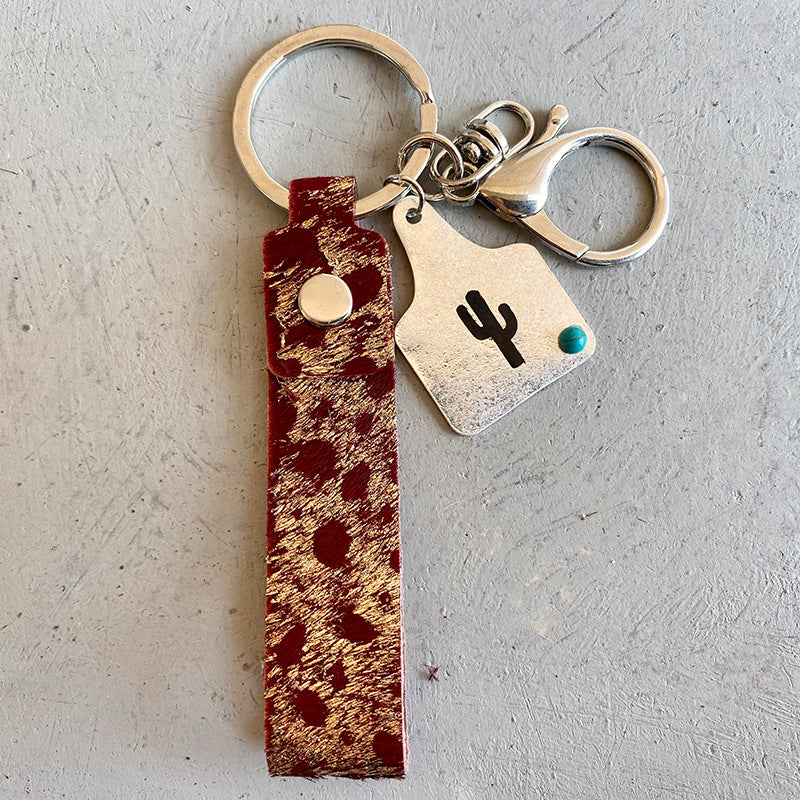 Genuine Leather Alloy Keychain 
