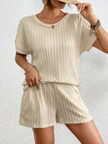 Texture Round Neck Top and Shorts Lounge Set Lingerie & Nightwear