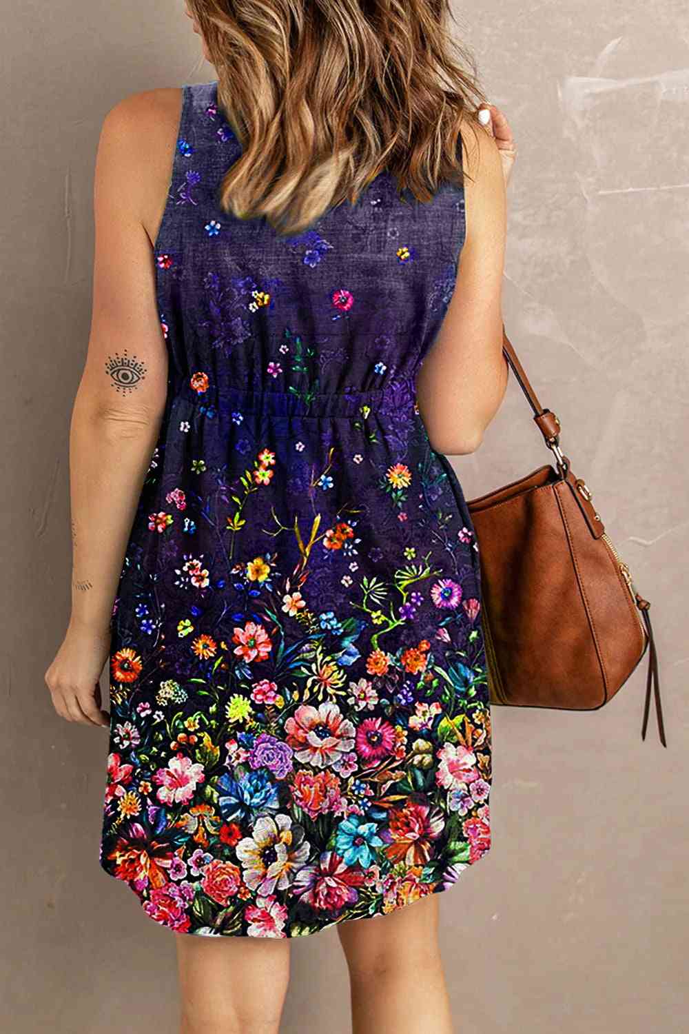 Double Take Scoop Neck Buttoned Sleeveless Magic Dress with Pockets 
