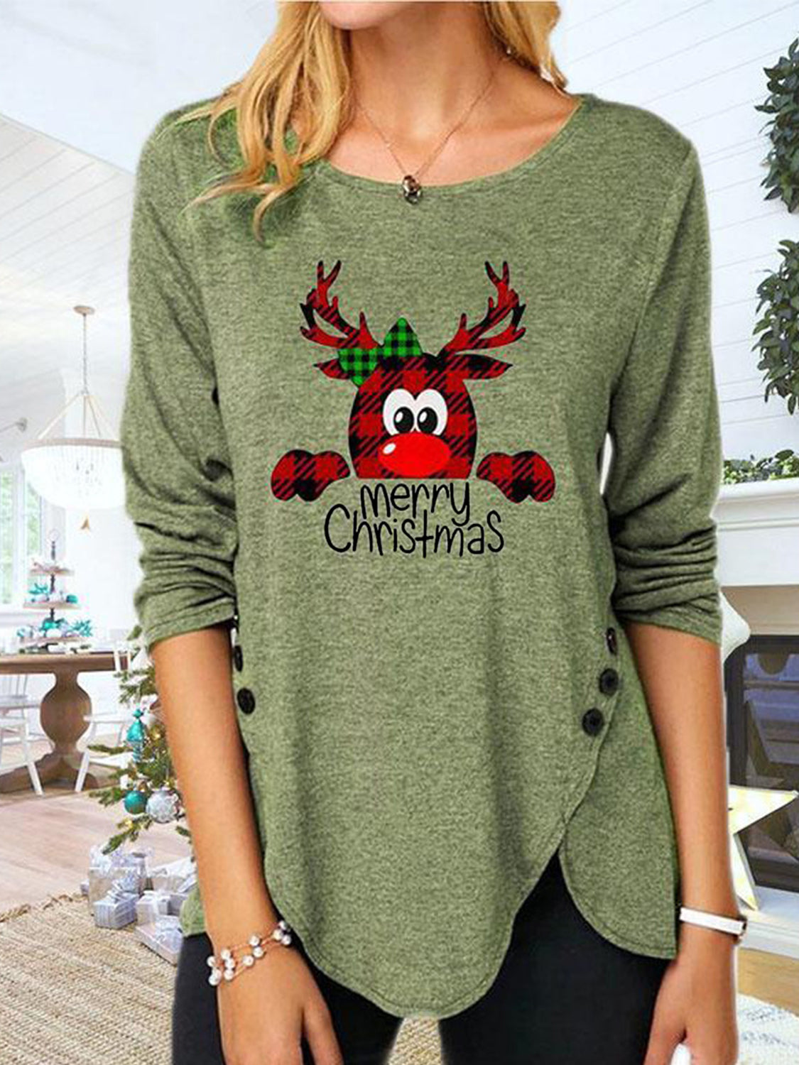 Full Size Reindeer Round Neck Long Sleeve T-Shirt 