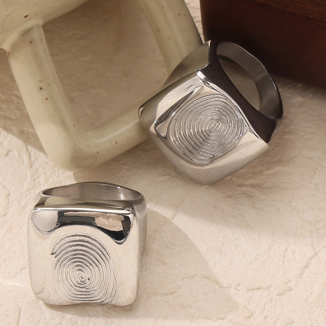 Titanium Steel Fingerprint Signet Ring 