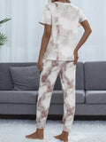 Shiny Tie-Dye Round Neck Short Sleeve Top and Pants Lounge Set Lingerie & Nightwear