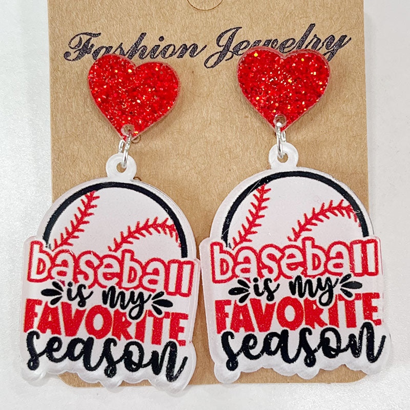 Heart Shape Sports Theme Acrylic Dangle Earrings 