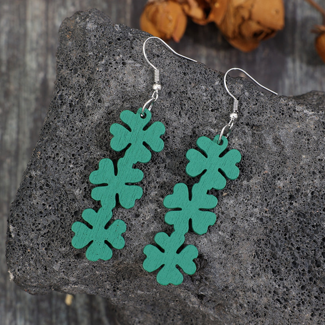 Lucky Clover Wooden Dangle Earrings 