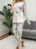 Shiny Tie-Dye Round Neck Top and Drawstring Pants Lounge Set Lingerie & Nightwear
