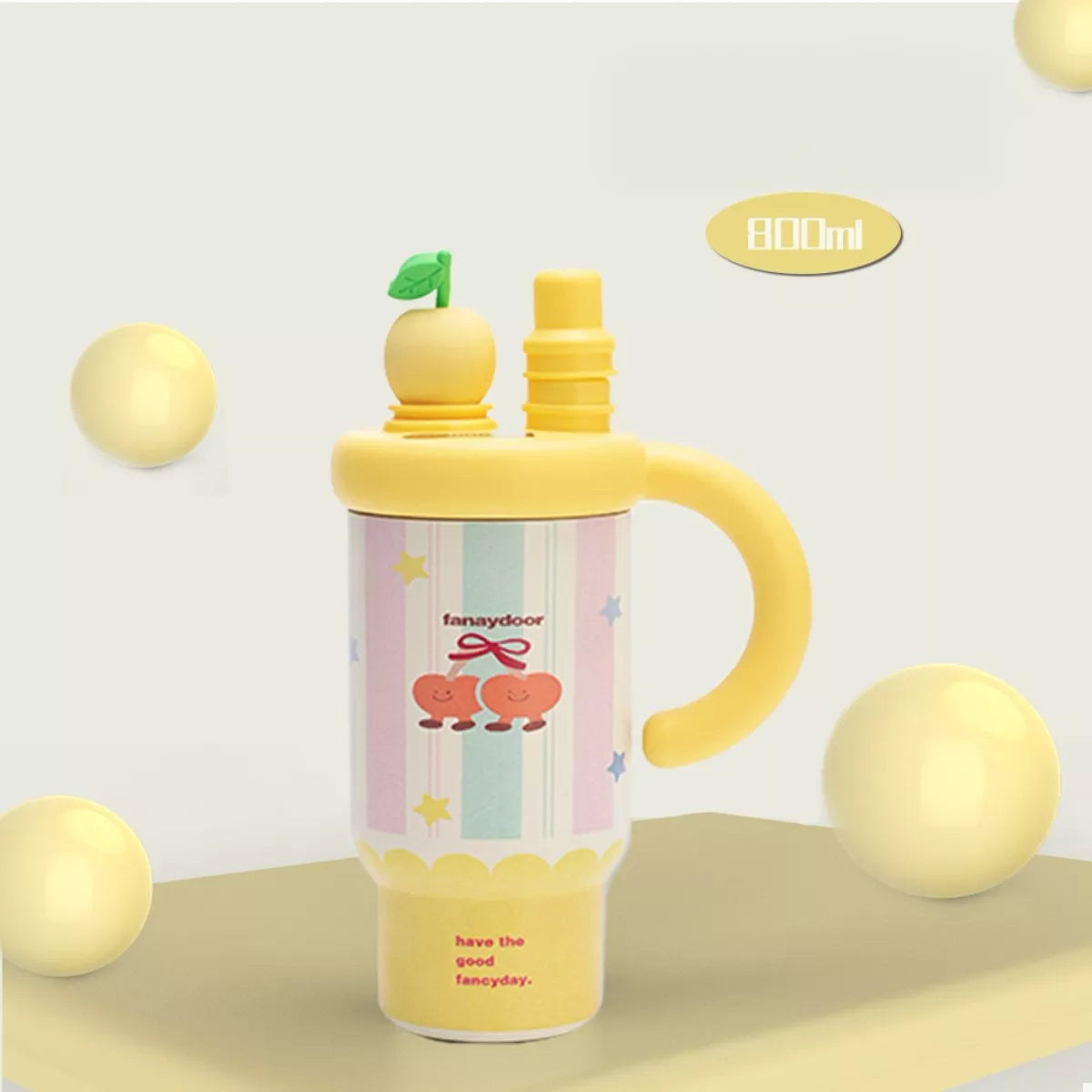 Colorful Cartoon Water Bottles with Straw and Handle 