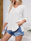 Lovelet Textured Round Neck Three-Quarter Sleeve Blouse 