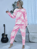 Shiny Tie-Dye Round Neck Top and Pants Lounge Set Lingerie & Nightwear