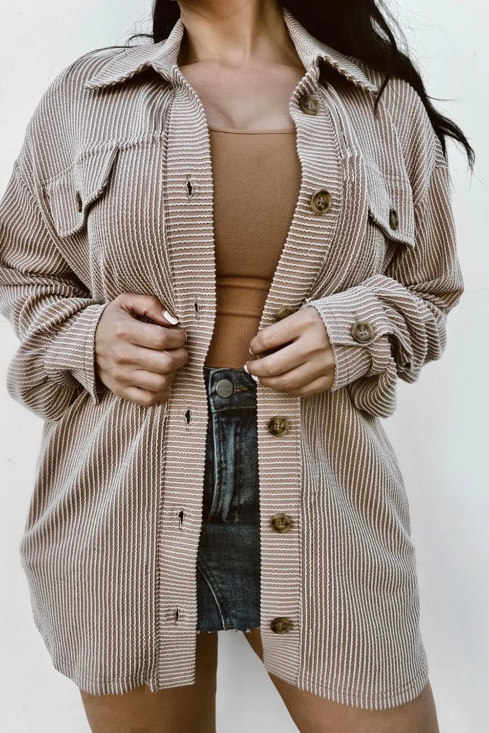 Plus Size Button Up Long Sleeve Jacket 