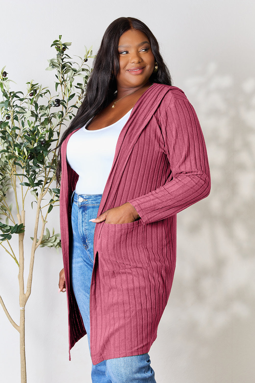 Basic Bae Full Size Hooded Sweater Cardigan 