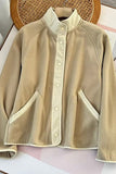 Double Take Snap Down Contrast Fleece Jacket with Pockets 